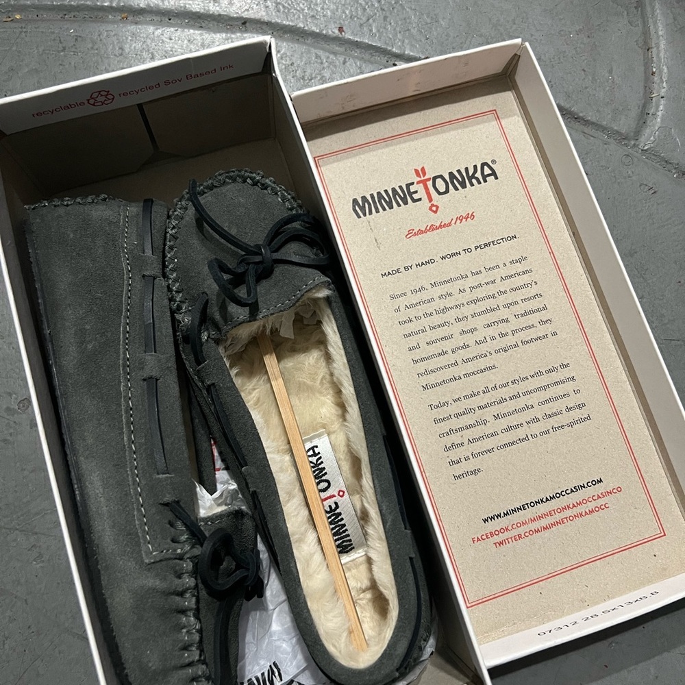 Gray Minnetonka moccasin shoes brand new